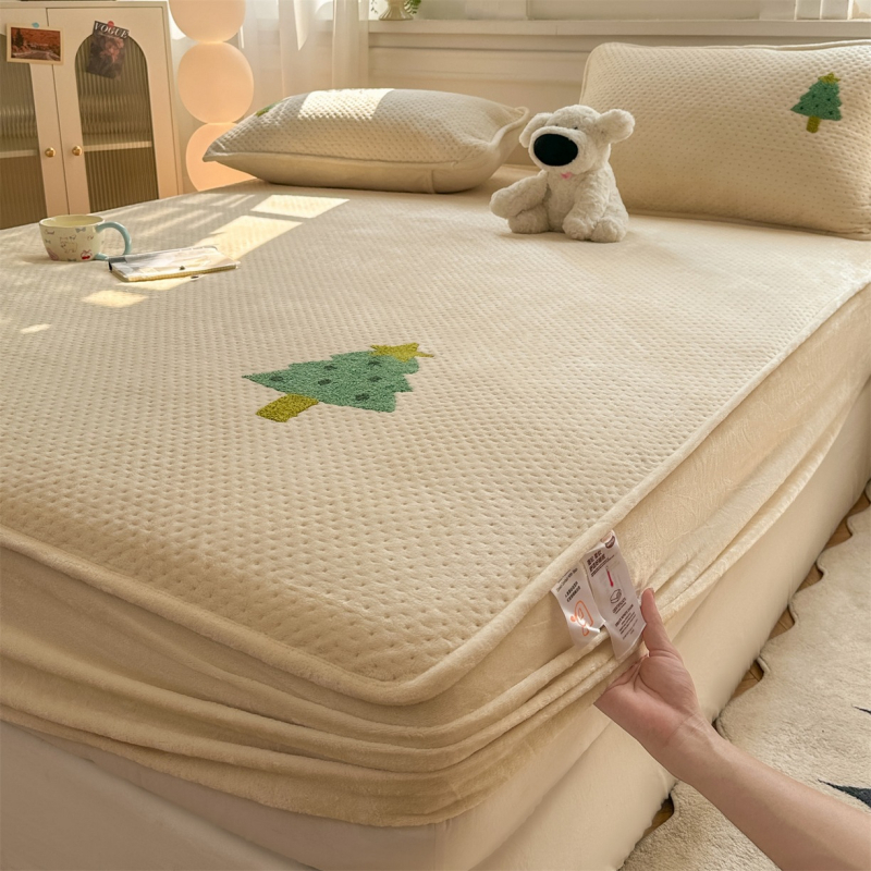 Navlaka za madrac od mliječnog velūra, debeli, quilted, protuklizna, potpuno obuhvaća madrac za krevet od 1,5 m (jesen-zima)