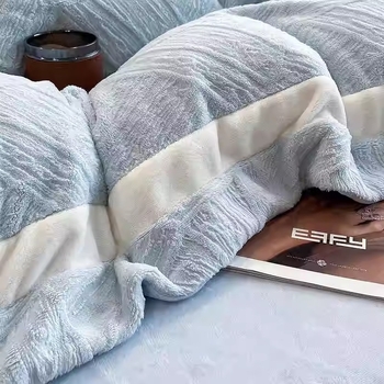 Luksuzni debeli mlijeko velvet s graviranim fleeceom, 4-djelni set posteljine za zimu, dvostrani koralni fleece