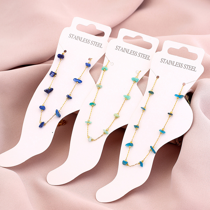 Nerūsējošā tērauda potītes anklets ar neregulāriem akmeņiem, ģeometrisks dizains, unisex stils, 2025. gada pavasaris