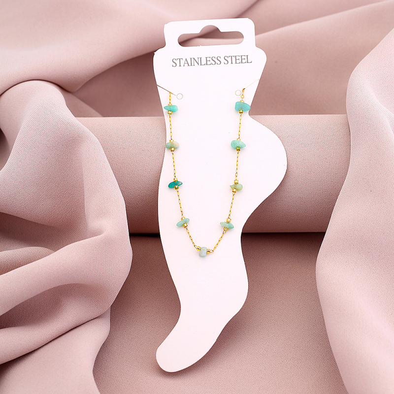 Nerūsējošā tērauda potītes anklets ar neregulāriem akmeņiem, ģeometrisks dizains, unisex stils, 2025. gada pavasaris