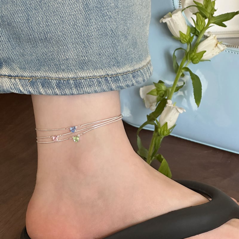 Sudraba potītes rokassprādze ar sirds dizainu, gaišā luksusa stils, Shu Decoration