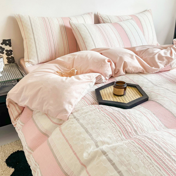 Voodikatte kate 100% puuvillast, džakardkude, triibuline muster, reaktiivne värvimine, 60s lõng, stiil: kerge luksus