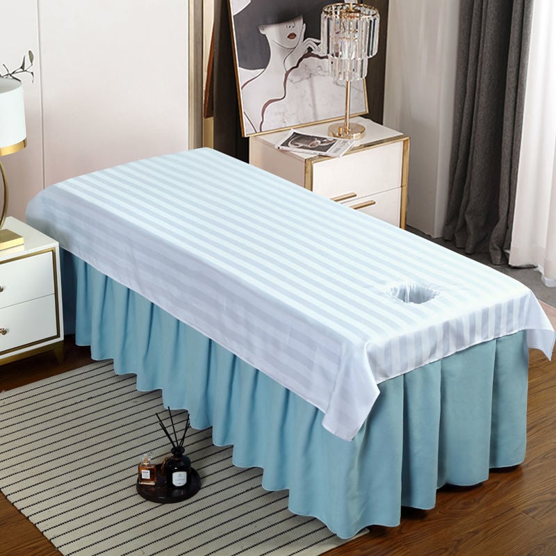 Чаршаф за козметично масажно легло с отвори, полиестер, райе, гладък плат, цифров печат