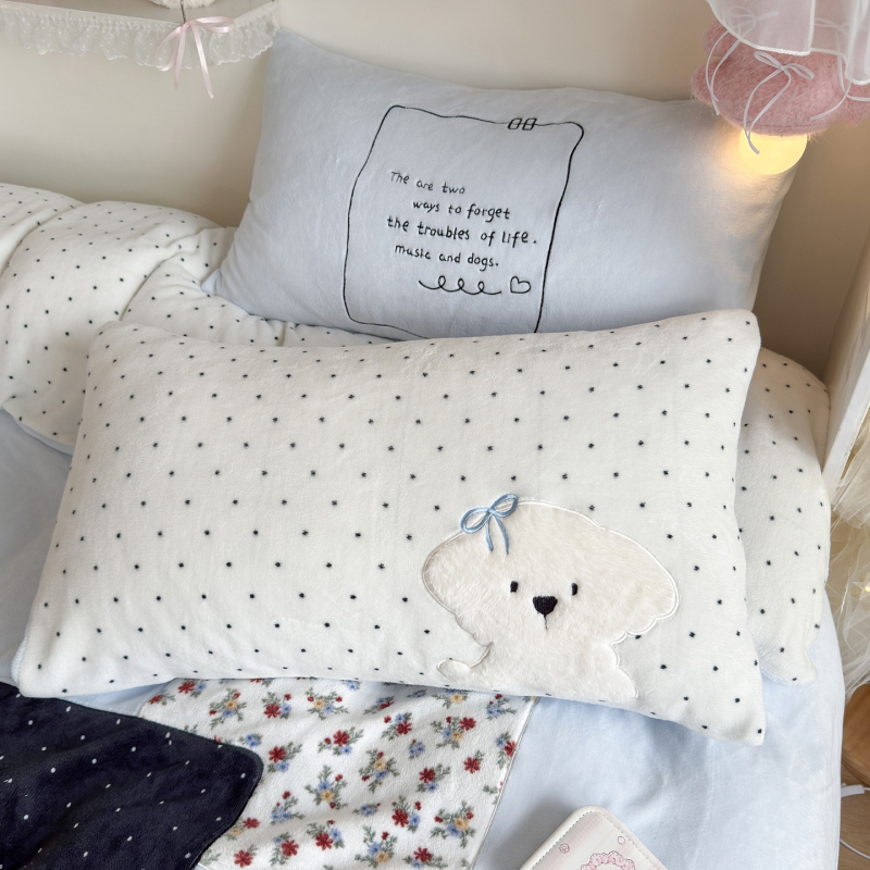 Animirani motiv, A-klasa, plišasti zeka s patch embroidery, mliječni velur, topao za jesen-zimu, četverodijelni set posteljine, dvostrani velur, debei koralni velur navlaka za pokrivač