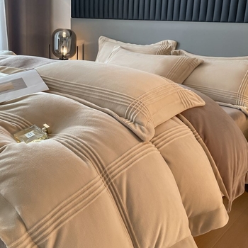 Set de pat 4 piese din velur poliester, velur coral gros, căldură de iarnă, velur cu două fețe