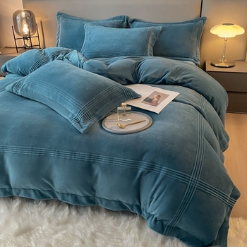 Set de pat 4 piese din velur poliester, velur coral gros, căldură de iarnă, velur cu două fețe