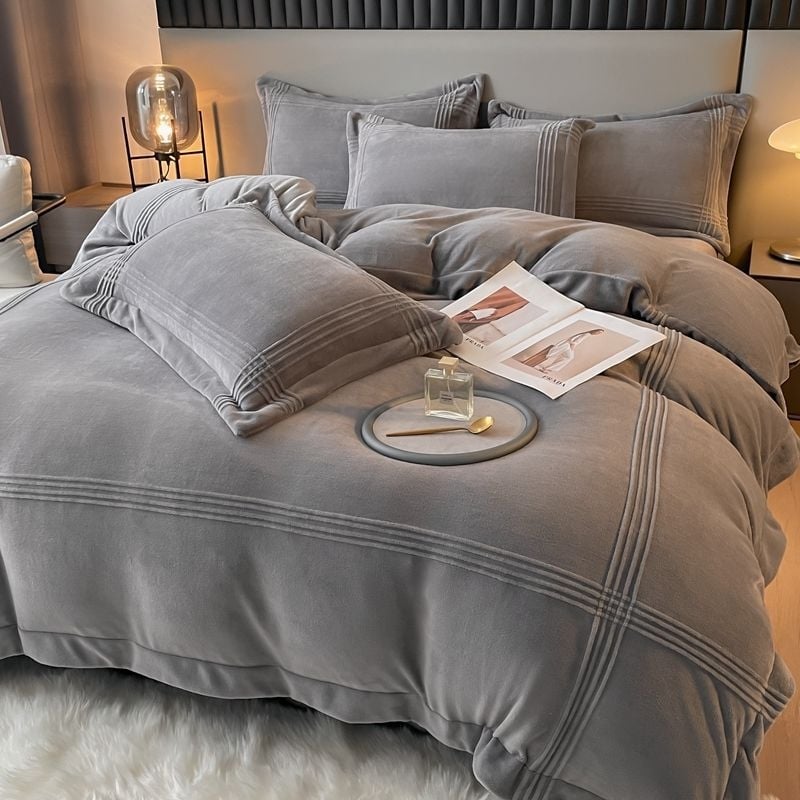 Set de pat 4 piese din velur poliester, velur coral gros, căldură de iarnă, velur cu două fețe