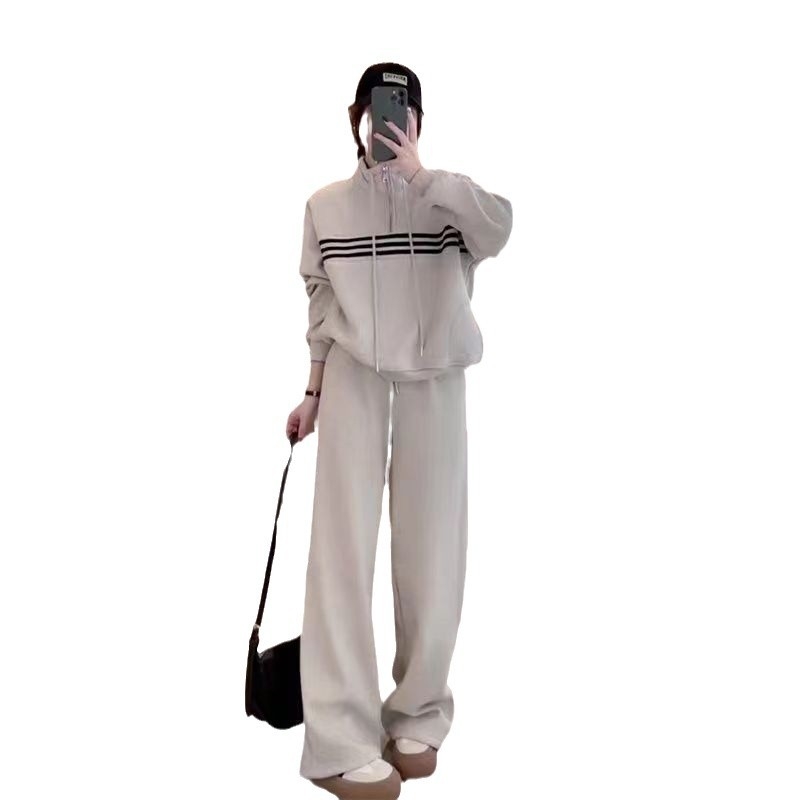 Ženski prugasti trening set, poliester, 90–95% poliester, casual dvodijelni set top i hlače