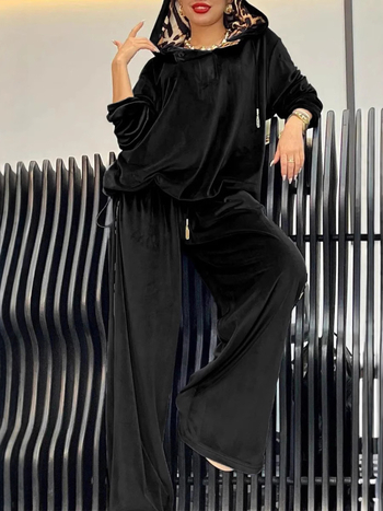 Ženski dvodijelni set: hoodie s kapuljom i hlače s leopardim uzorkom, poliester, digitalni tisak, proljeće 2025