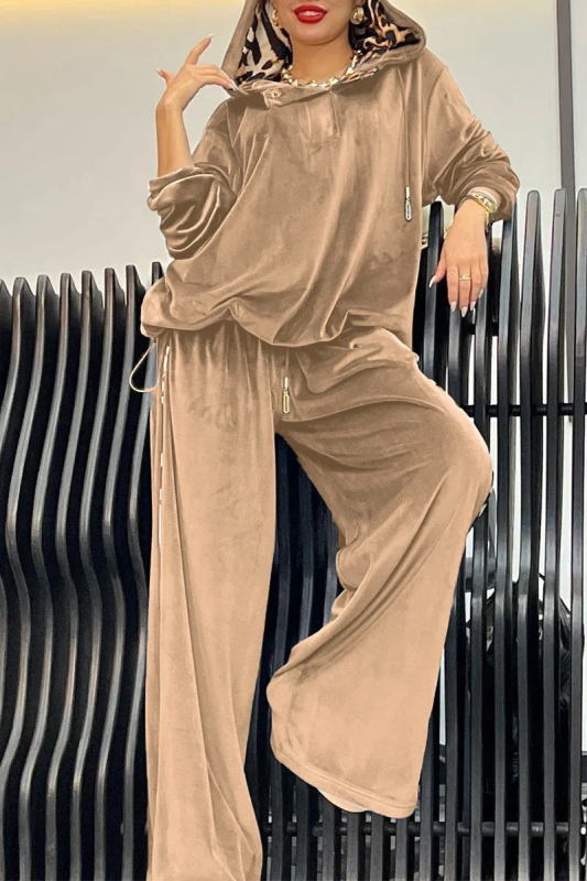 Ženski dvodijelni set: hoodie s kapuljom i hlače s leopardim uzorkom, poliester, digitalni tisak, proljeće 2025