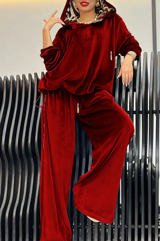 Ženski dvodijelni set: hoodie s kapuljom i hlače s leopardim uzorkom, poliester, digitalni tisak, proljeće 2025