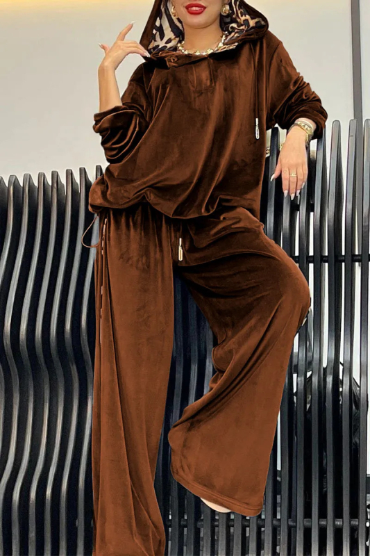 Ženski dvodijelni set: hoodie s kapuljom i hlače s leopardim uzorkom, poliester, digitalni tisak, proljeće 2025