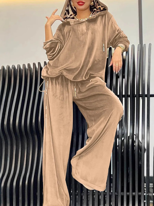 Ženski dvodijelni set: hoodie s kapuljom i hlače s leopardim uzorkom, poliester, digitalni tisak, proljeće 2025