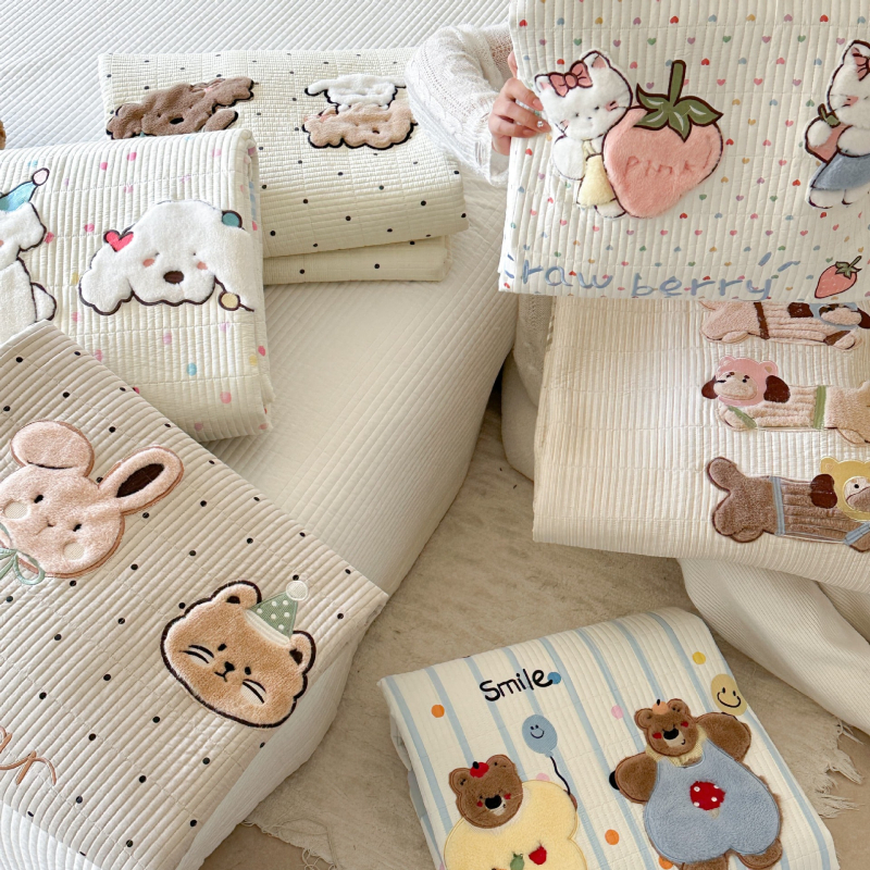 Cuvertură pentru pat cu imprimare desen animat, țesătură twill, imprimare și vopsire reactive, material: mătase