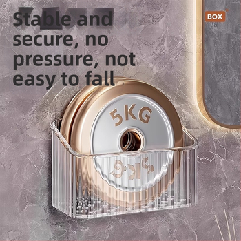 Sienas uzstādāms kosmētikas uzglabāšanas grozs vannas istabai, bez urbšanas, plastmasas, mūsdienīgs stils (Uzstādīšana: bez urbšanas; Materiāls: plastmasa; Modelis: sienas uzglabāšanas grozs kosmētikai; Svars: 1 kg)