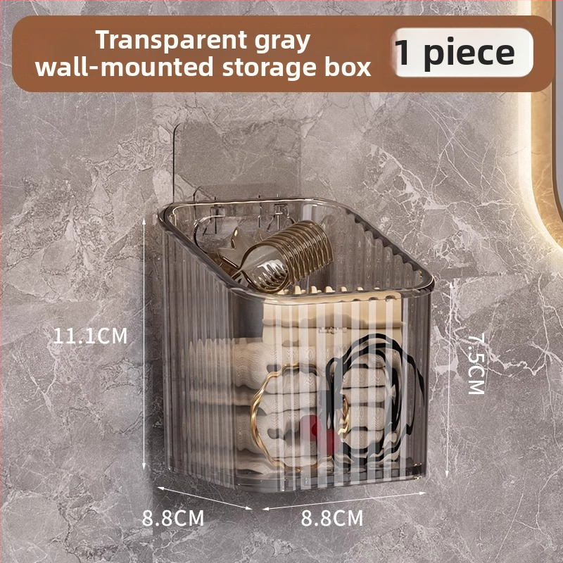 Sienas uzstādāms kosmētikas uzglabāšanas grozs vannas istabai, bez urbšanas, plastmasas, mūsdienīgs stils (Uzstādīšana: bez urbšanas; Materiāls: plastmasa; Modelis: sienas uzglabāšanas grozs kosmētikai; Svars: 1 kg)