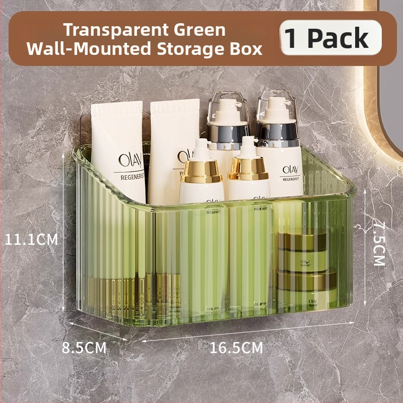 Sienas uzstādāms kosmētikas uzglabāšanas grozs vannas istabai, bez urbšanas, plastmasas, mūsdienīgs stils (Uzstādīšana: bez urbšanas; Materiāls: plastmasa; Modelis: sienas uzglabāšanas grozs kosmētikai; Svars: 1 kg)