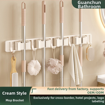 Stienā sienas plaukts mopam un slotai Crown Toon, materiāls: kosmiskais alumīnijs un plastmasa, uzstādīšana bez urbumiem, uzglabāšana mopas rokturiem, virsmas apdare: spreja plastmasa, svars 0,3 kg