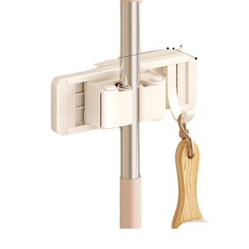 Stienā sienas plaukts mopam un slotai Crown Toon, materiāls: kosmiskais alumīnijs un plastmasa, uzstādīšana bez urbumiem, uzglabāšana mopas rokturiem, virsmas apdare: spreja plastmasa, svars 0,3 kg