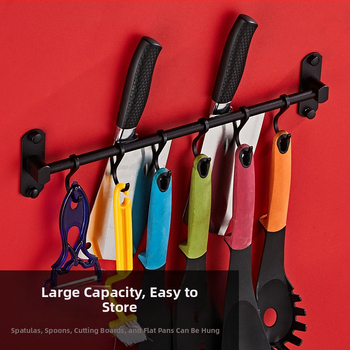 Alumínium falra szerelhető tároló polc akasztókkal és akasztó rúddal — fúrás nélkül, CE tanúsítvánnyal, Hongtu, modern minimalista stílus