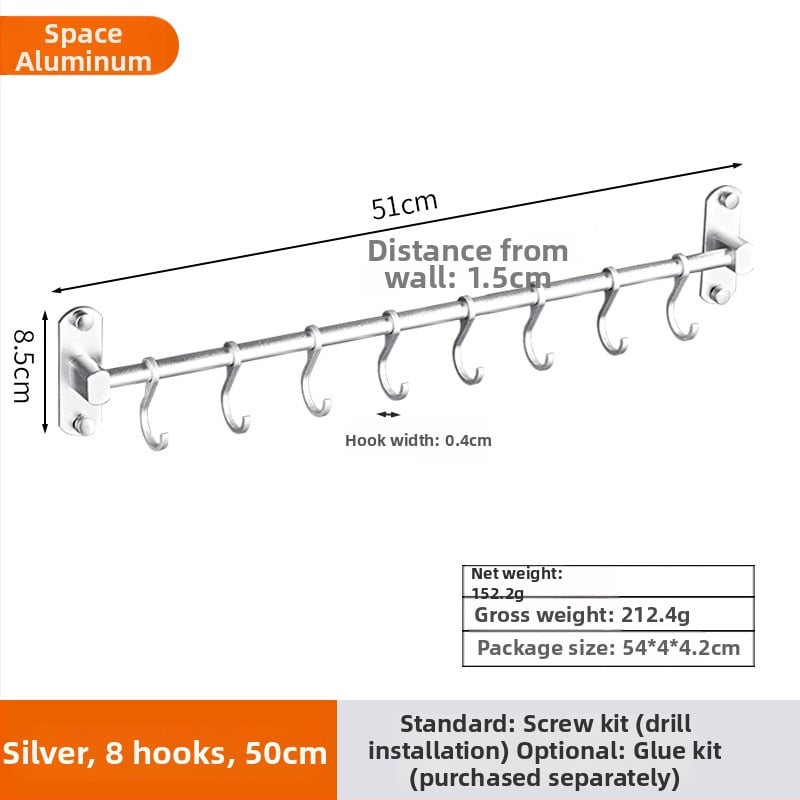 Alumínium falra szerelhető tároló polc akasztókkal és akasztó rúddal — fúrás nélkül, CE tanúsítvánnyal, Hongtu, modern minimalista stílus
