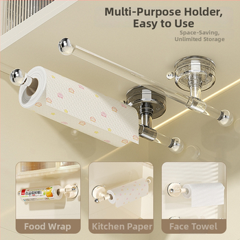 Plastmasas virtuves salvetēm turētājs ar piesūcekni, sienas montāža, slodze līdz 3 kg, piemērots vannas istabai, virtuvei un dzīvojamajai telpai