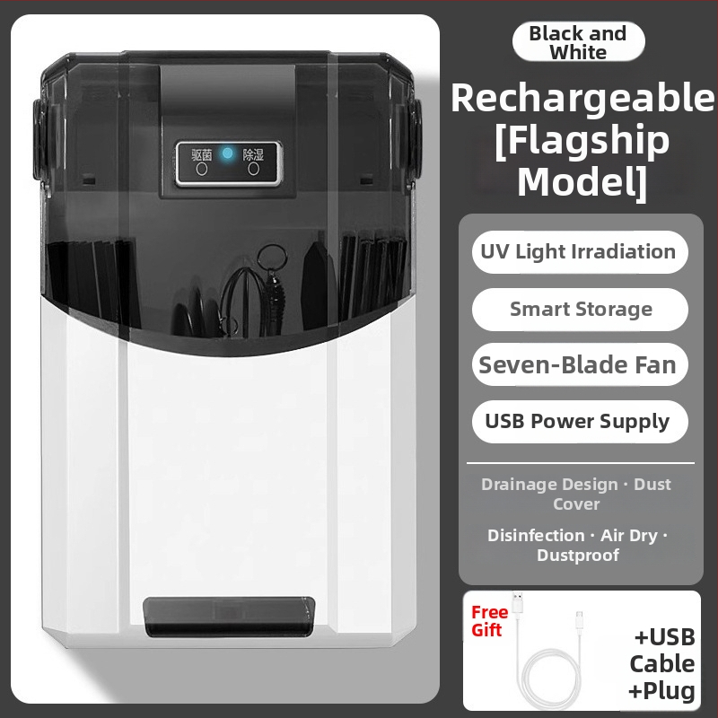 Falihoz szerelhető fertőtlenítő evőpálcika tartó és szárító – anyag: PP; rögzítés: falra; funkciók: fertőtlenítés és szárítás; por elleni védelem