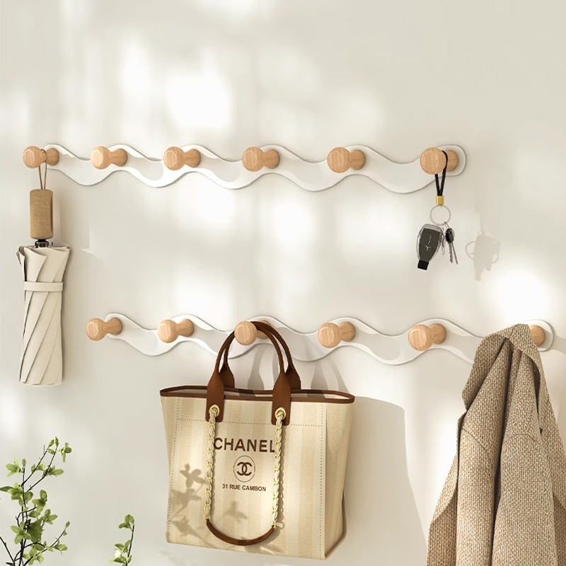 Zidna vješalica za kapute, montaža bez bušenja, karbonska čelika, moderni minimalistički stil, tri ili više redova kukica, nosivost do 15 kg
