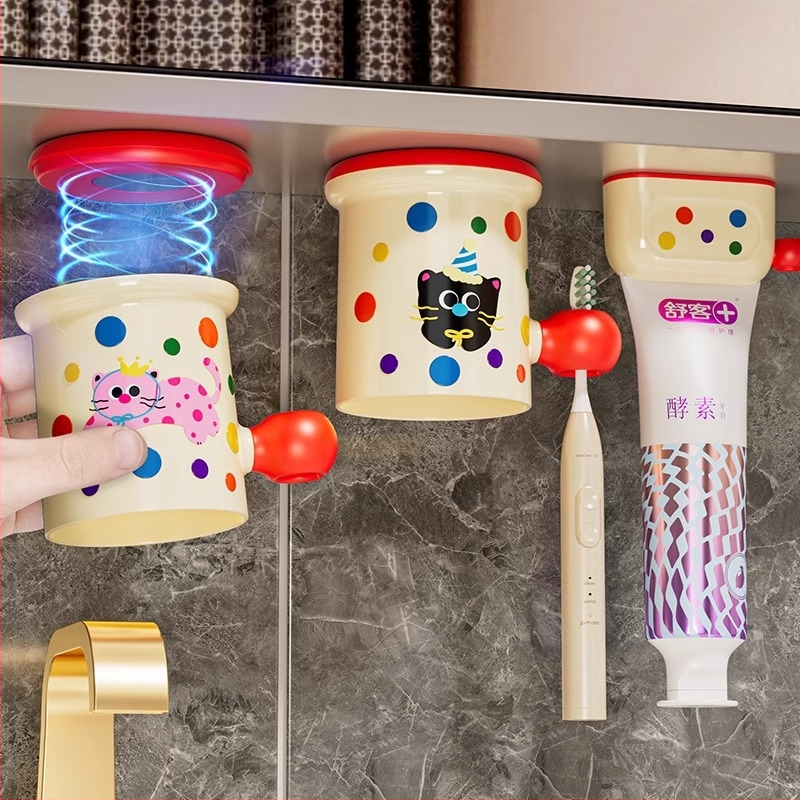 Magneetiline hambaharjatu hoidja seinale kinnitatav peeglikapi all, plastikust, puurivaba paigaldus, hambapastapressimise funktsioon