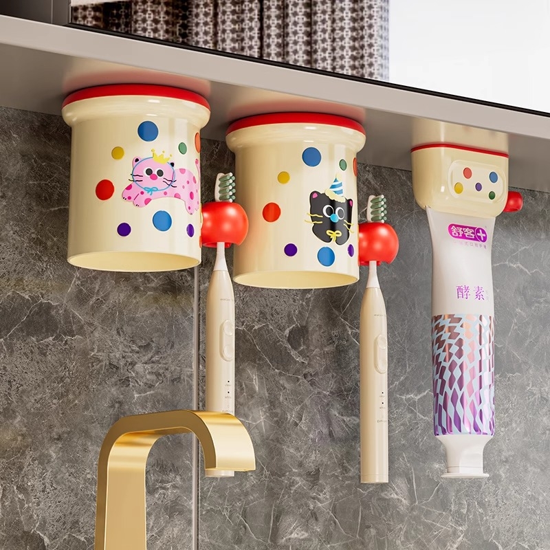 Magneetiline hambaharjatu hoidja seinale kinnitatav peeglikapi all, plastikust, puurivaba paigaldus, hambapastapressimise funktsioon