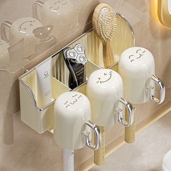 Fali fogkefetartó, vákuumos rögzítés, fúrás nélküli, adagoló fogkrémhez, PET+PP