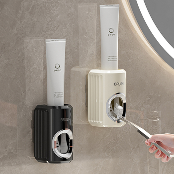 Fali fogkefetartó, vákuumos rögzítés, fúrás nélküli, adagoló fogkrémhez, PET+PP