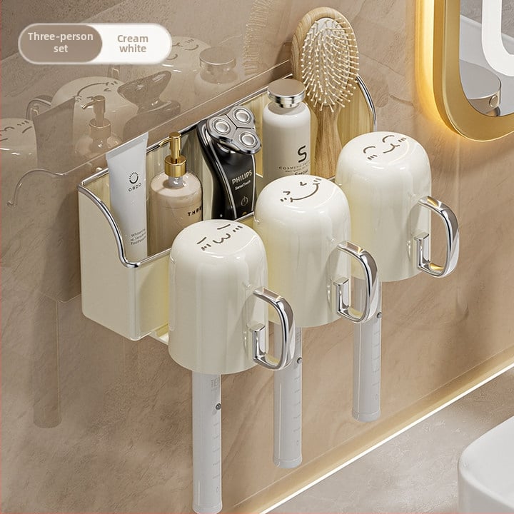 Fali fogkefetartó, vákuumos rögzítés, fúrás nélküli, adagoló fogkrémhez, PET+PP