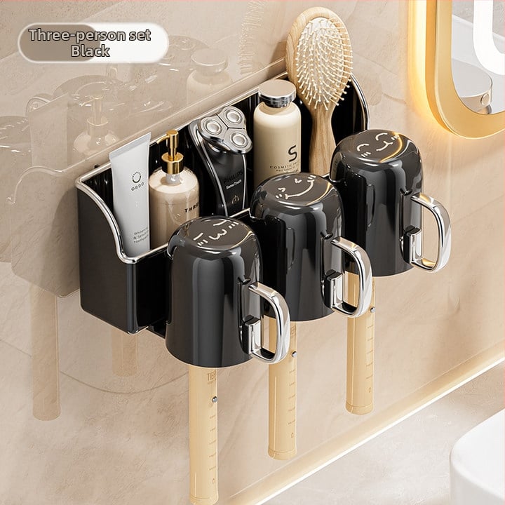 Fali fogkefetartó, vákuumos rögzítés, fúrás nélküli, adagoló fogkrémhez, PET+PP