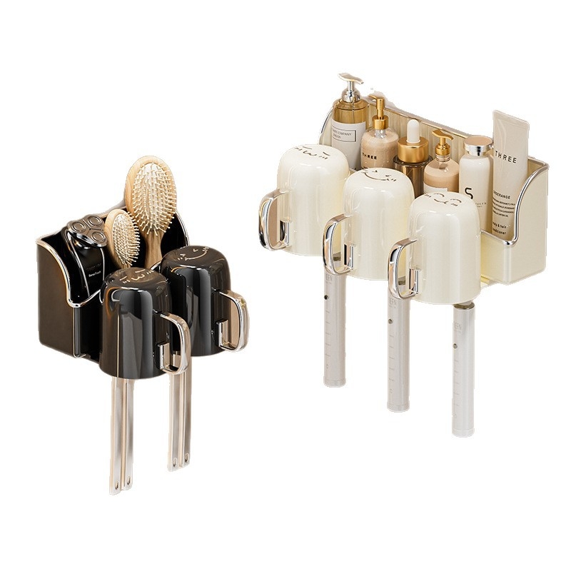 Fali fogkefetartó, vákuumos rögzítés, fúrás nélküli, adagoló fogkrémhez, PET+PP