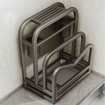 304 rozsdamentes acél konyhai késállvány integrált vágódeszka- és pálcika-tartóval — összeszerelés nélkül