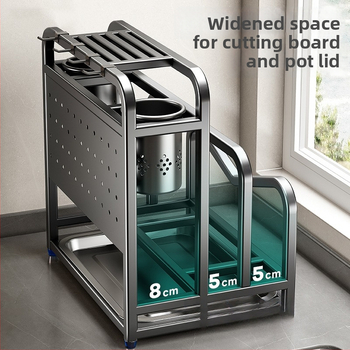 304 rozsdamentes acél konyhai késállvány integrált vágódeszka- és pálcika-tartóval — összeszerelés nélkül