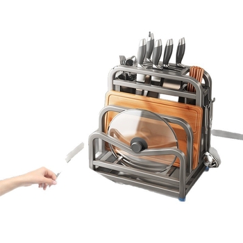 304 rozsdamentes acél konyhai késállvány integrált vágódeszka- és pálcika-tartóval — összeszerelés nélkül