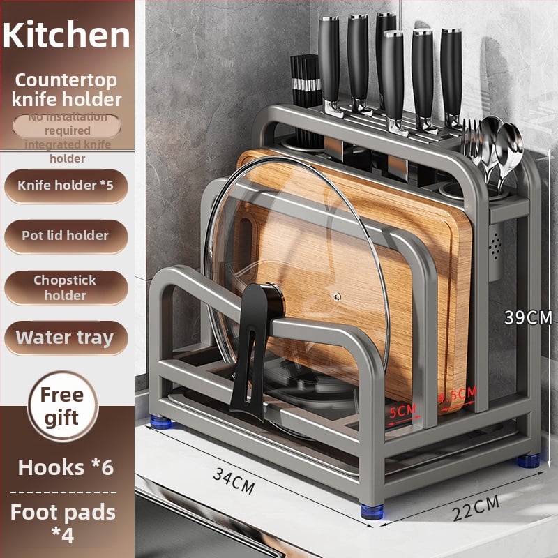 304 rozsdamentes acél konyhai késállvány integrált vágódeszka- és pálcika-tartóval — összeszerelés nélkül