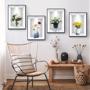 PVC стенен стикер – плосък стил, дизайн с растения и животни; комплект 2 броя; водоустойчив; подходящ за дневна, спалня, кабинет и антре