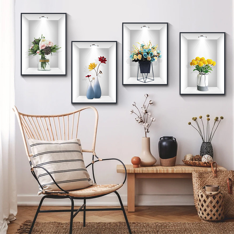 PVC стенен стикер – плосък стил, дизайн с растения и животни; комплект 2 броя; водоустойчив; подходящ за дневна, спалня, кабинет и антре