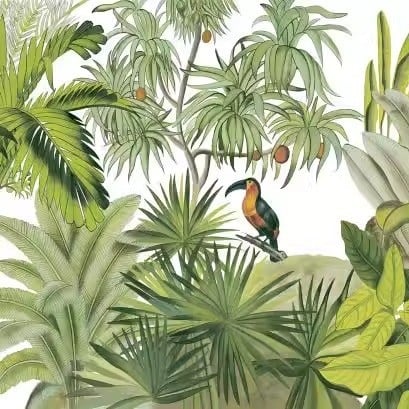 Seina tapeet-muraal: troopiline vihmamets banaanilehtedega, Kagu-Aasia stiilis, käsitsi maalitud elutoale ja söögitoale (Materjal: keemiline kiud; Funktsioon: plekikindel; Stiil: Kagu-Aasia; Artikli number: 564; Kihtide koostis: 3)