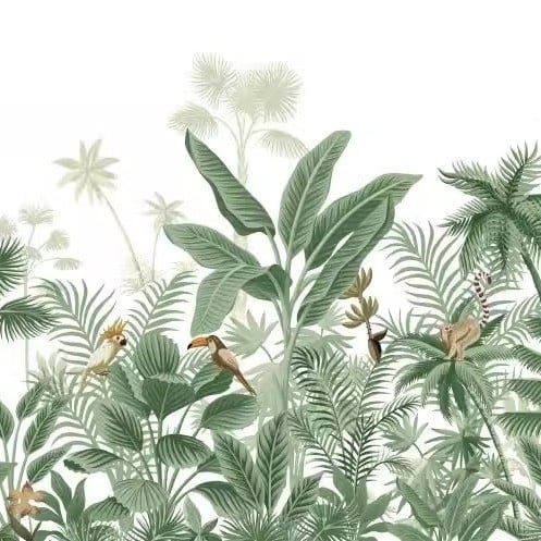 Seina tapeet-muraal: troopiline vihmamets banaanilehtedega, Kagu-Aasia stiilis, käsitsi maalitud elutoale ja söögitoale (Materjal: keemiline kiud; Funktsioon: plekikindel; Stiil: Kagu-Aasia; Artikli number: 564; Kihtide koostis: 3)