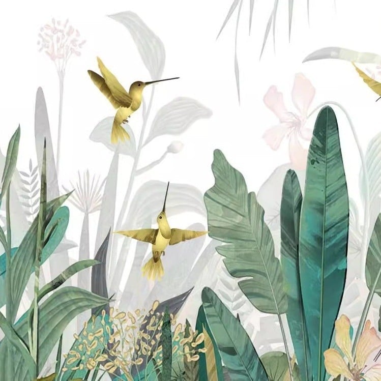 Seina tapeet-muraal: troopiline vihmamets banaanilehtedega, Kagu-Aasia stiilis, käsitsi maalitud elutoale ja söögitoale (Materjal: keemiline kiud; Funktsioon: plekikindel; Stiil: Kagu-Aasia; Artikli number: 564; Kihtide koostis: 3)