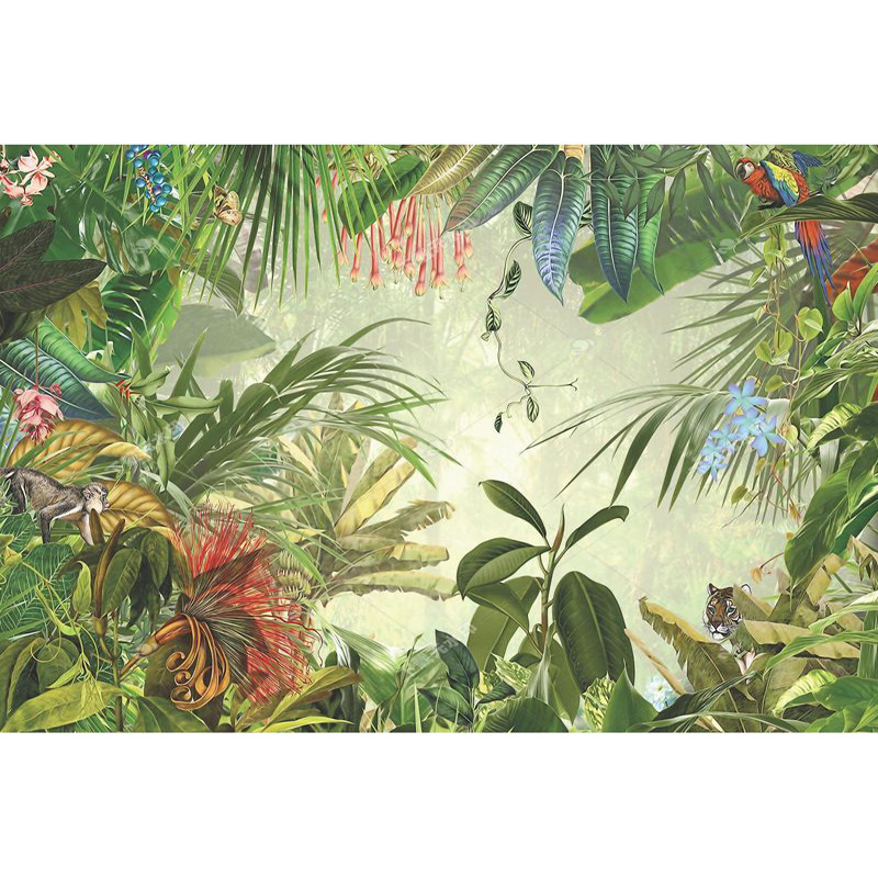 Seina tapeet-muraal: troopiline vihmamets banaanilehtedega, Kagu-Aasia stiilis, käsitsi maalitud elutoale ja söögitoale (Materjal: keemiline kiud; Funktsioon: plekikindel; Stiil: Kagu-Aasia; Artikli number: 564; Kihtide koostis: 3)
