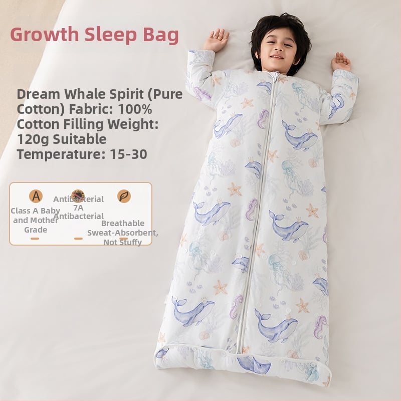 Kõigi aastaaegade laste magamiskott ja anti-kick tekike, 100% puuvillane kangas, täidis siidist ja puuvillast, 0,55–1,0 kg, stiil Cartoon soe disain