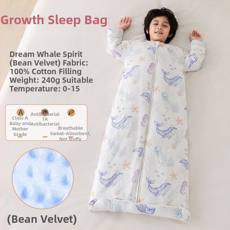 Kõigi aastaaegade laste magamiskott ja anti-kick tekike, 100% puuvillane kangas, täidis siidist ja puuvillast, 0,55–1,0 kg, stiil Cartoon soe disain