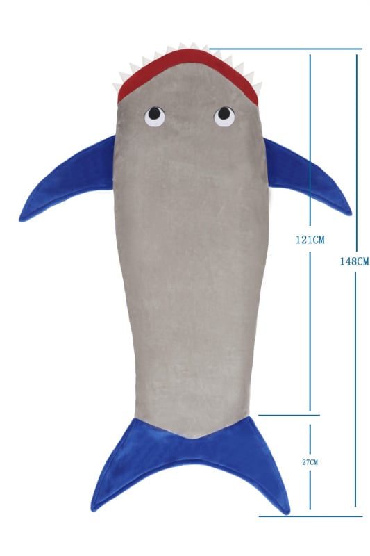 Παιδικός υπνόσακος με καρχαρία/ γοργόνα θέμα, γέμισμα φλανελ, βελούδινο ύφασμα, βάρος κάτω από 1 Jin, αντι-kick κουβέρτα