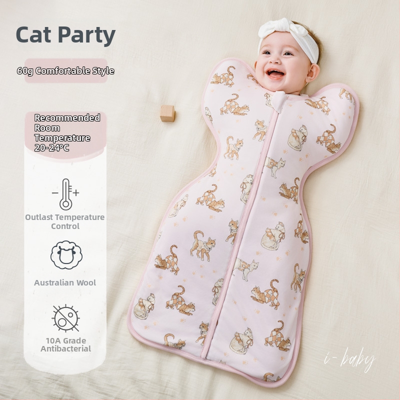 Zīdaiņu gulēšanas somiņa, pildījums 10% aitu vilna, ārējais audums kokvilnas maisījumā, iekšējais audums kokvilna, dzīvnieku raksts, piemērots ziemai, pavasarim un rudenim, 0–1 gads