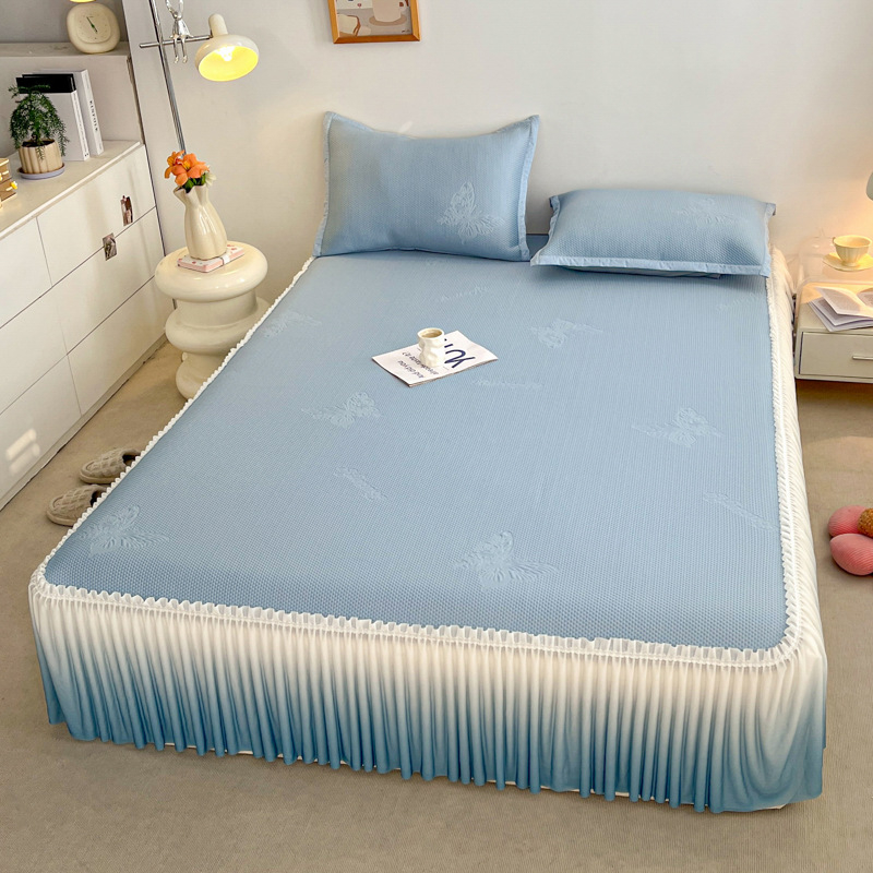 Trodijelni set za krevet s Ice Silk navlakom i čipkom za posteljinu — sklopiv, moderni minimalizam, Ice Silk + raštan matrac